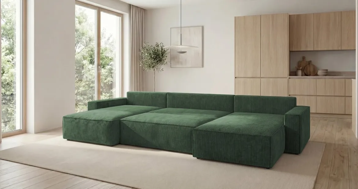Designer Sofa Vienna U mit Schlaffunktion und Stauraum in Cord
