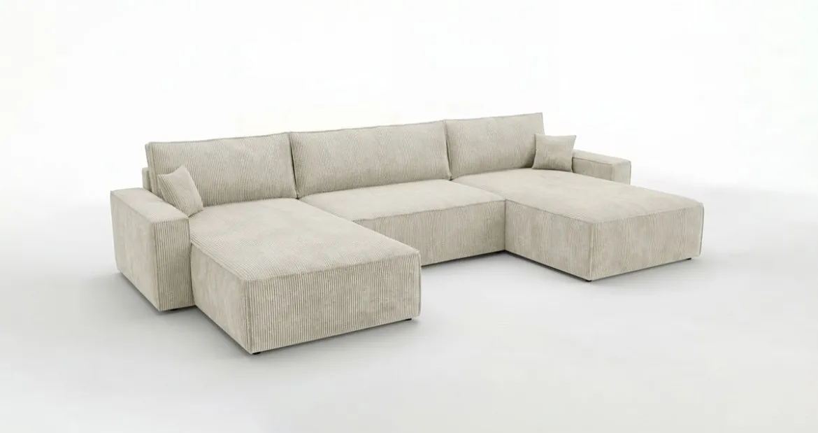 Designer Sofa Vienna U mit Schlaffunktion und Stauraum in Cord