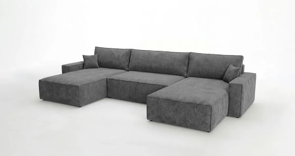 Designer Sofa Vienna U mit Schlaffunktion und Stauraum in Cord