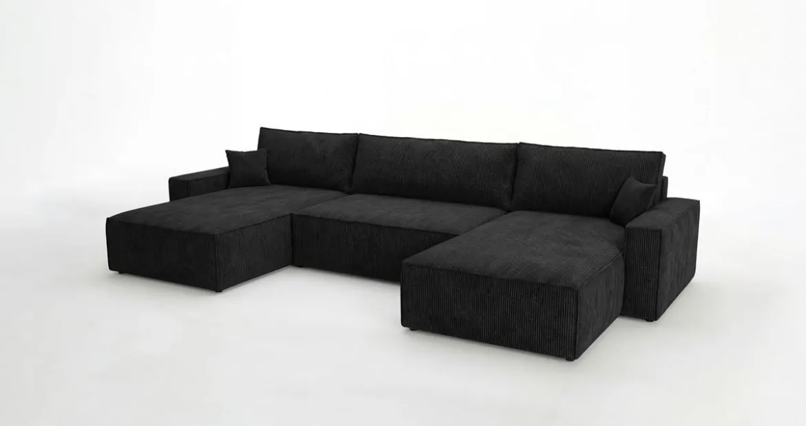 Designer Sofa Vienna U mit Schlaffunktion und Stauraum in Cord