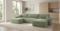 Designer Sofa Vienna U mit Schlaffunktion und Stauraum in Cord