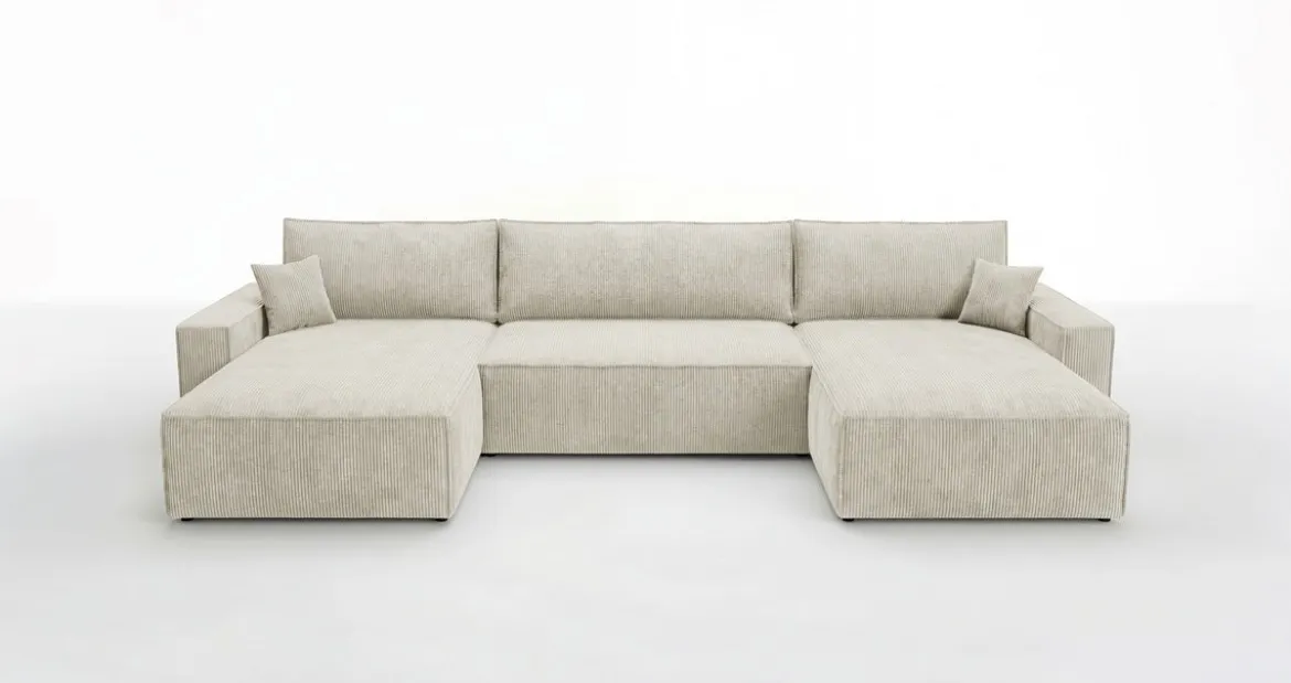 Designer Sofa Vienna U mit Schlaffunktion und Stauraum in Cord