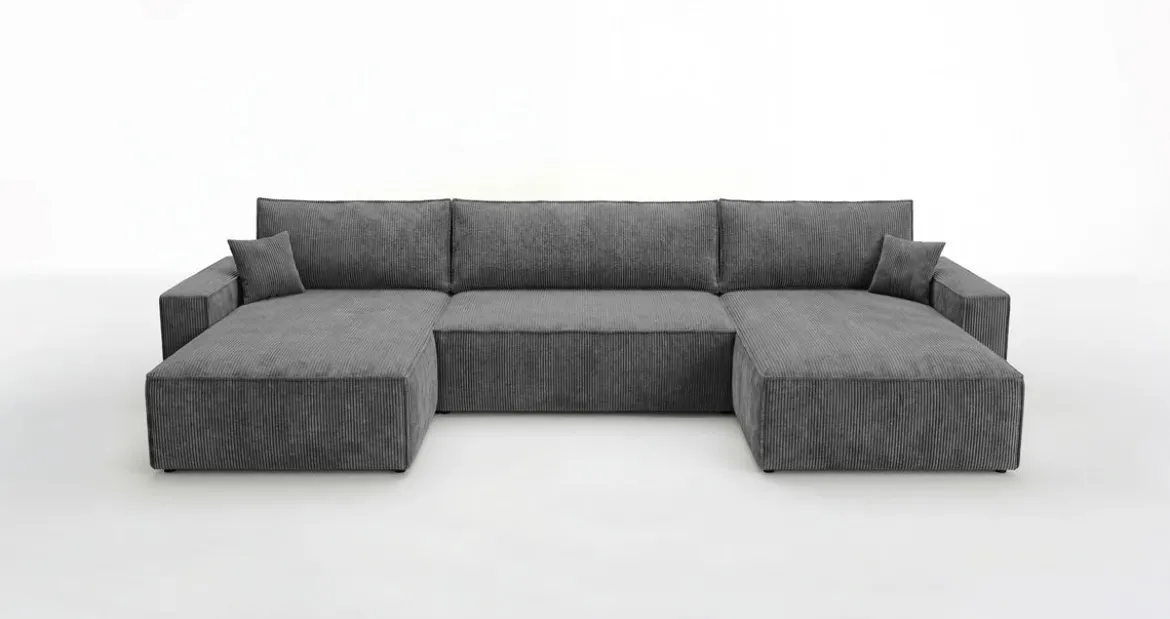 Designer Sofa Vienna U mit Schlaffunktion und Stauraum in Cord
