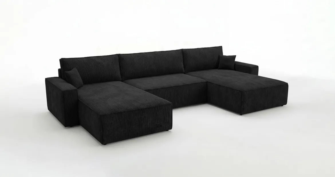 Designer Sofa Vienna U mit Schlaffunktion und Stauraum in Cord