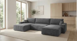 Designer Sofa Vienna U mit Schlaffunktion und Stauraum in Cord