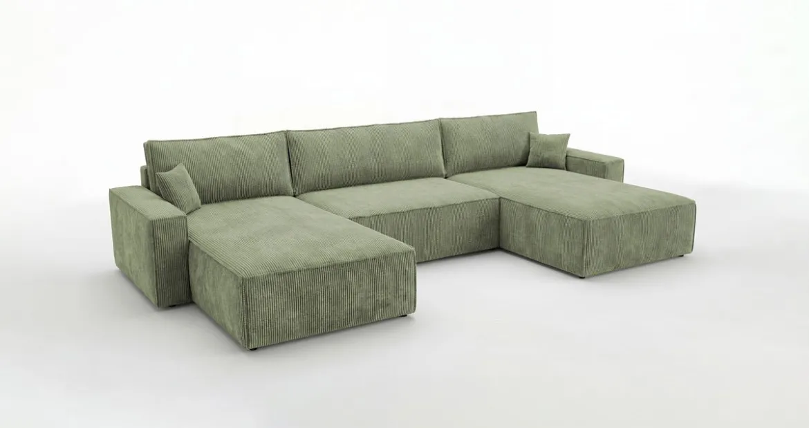 Designer Sofa Vienna U mit Schlaffunktion und Stauraum in Cord