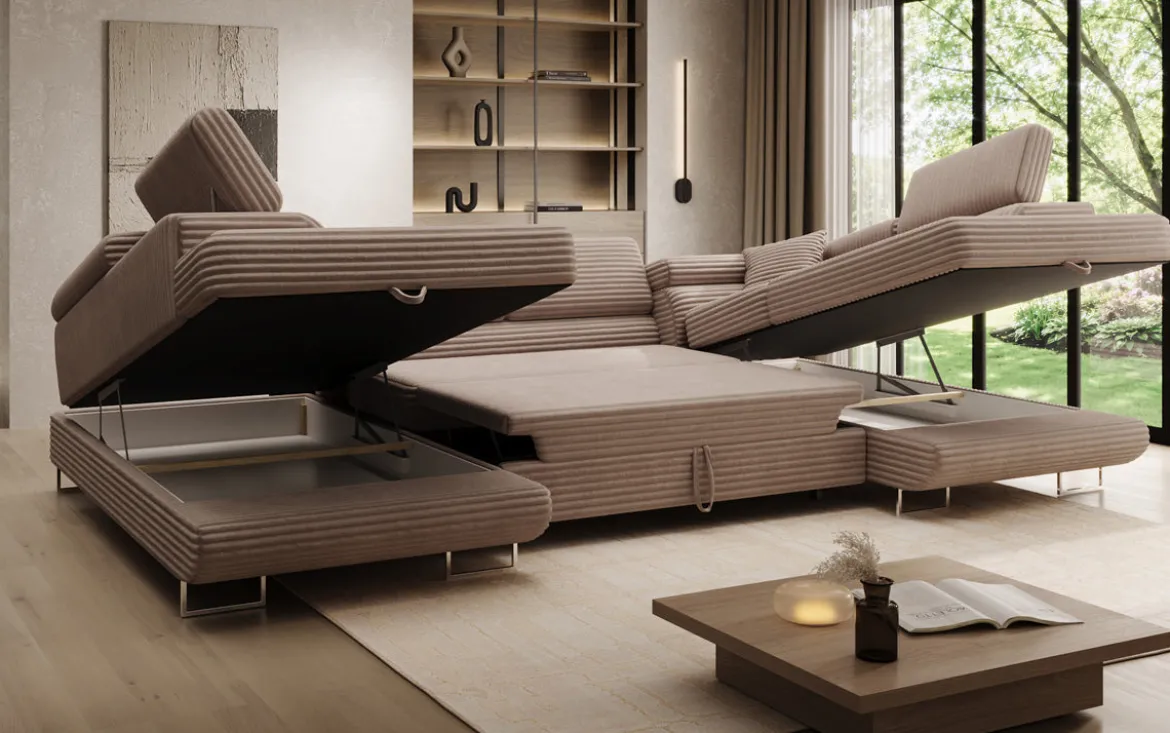 Designer Sofa Vigo mit Schlaf - und Klappfunktion in Cord