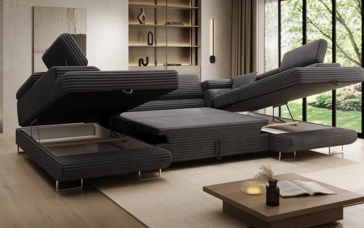 Designer Sofa Vigo mit Schlaf - und Klappfunktion in Cord