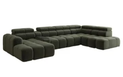 Designer Sofa Wohnlandschaft Mia mit elektrischer Sitzerweiterung in Chenille