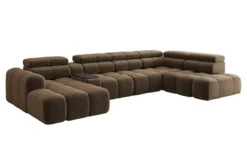 Designer Sofa Wohnlandschaft Mia mit elektrischer Sitzerweiterung in Chenille
