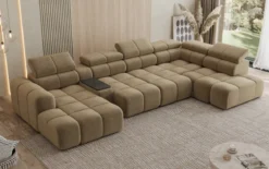 Designer Sofa Wohnlandschaft Mia mit elektrischer Sitzerweiterung in Chenille