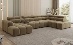 Designer Sofa Wohnlandschaft Mia mit elektrischer Sitzerweiterung in Chenille