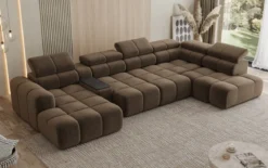 Designer Sofa Wohnlandschaft Mia mit elektrischer Sitzerweiterung in Chenille
