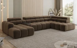 Designer Sofa Wohnlandschaft Mia mit elektrischer Sitzerweiterung in Chenille