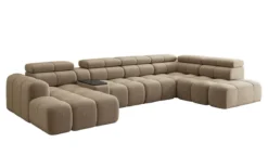 Designer Sofa Wohnlandschaft Mia mit elektrischer Sitzerweiterung in Chenille