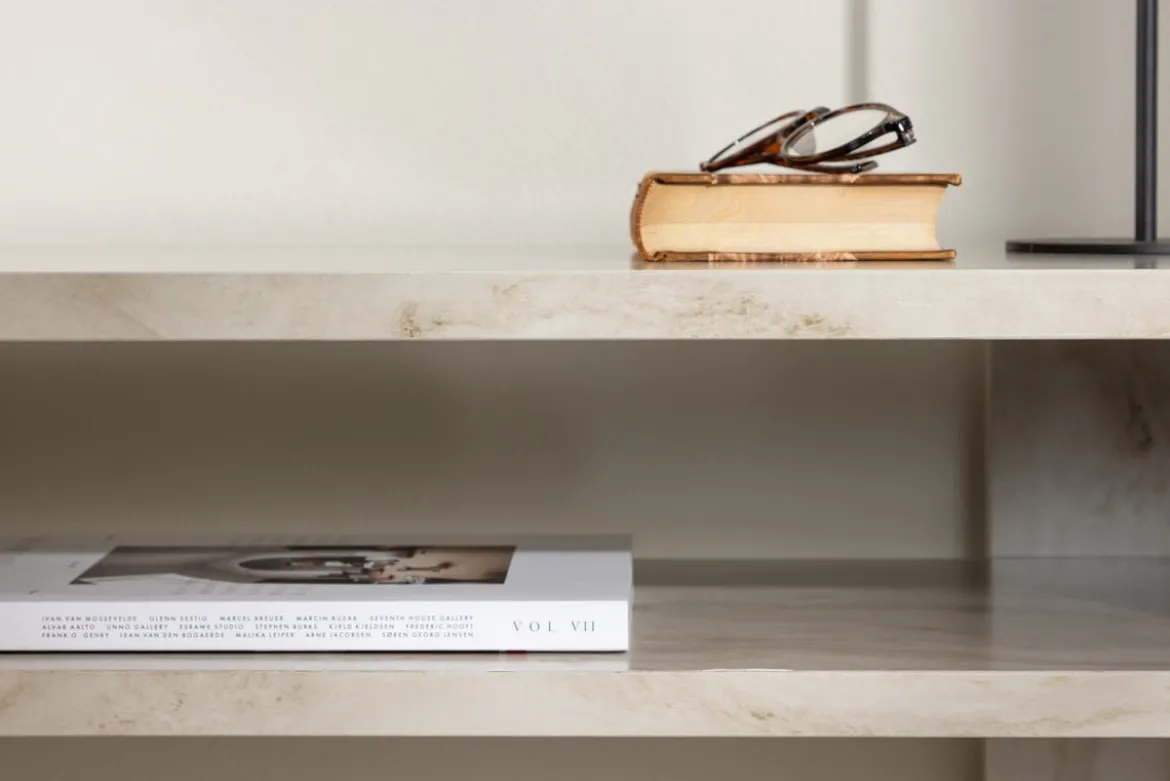 Designer TV-Lowboard Larenzo - Beige in Marmoroptik