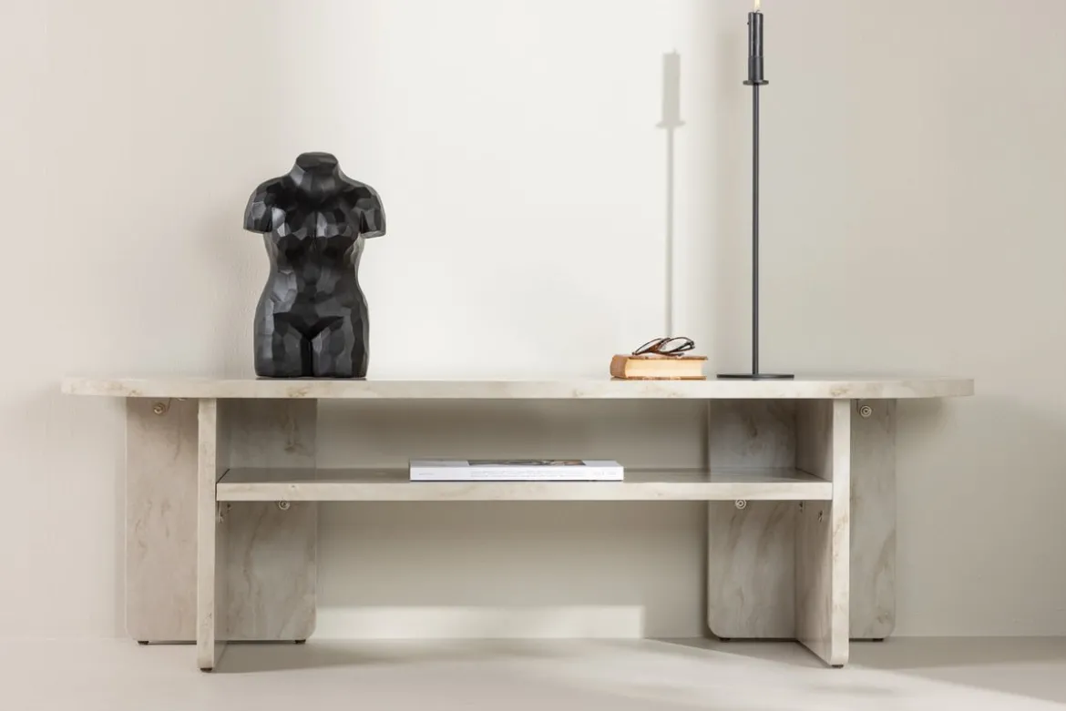 Designer TV-Lowboard Larenzo - Beige in Marmoroptik