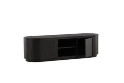 Designer TV-Lowboard Sundby – Schwarz in Eichenoptik mit Lamellenfront
