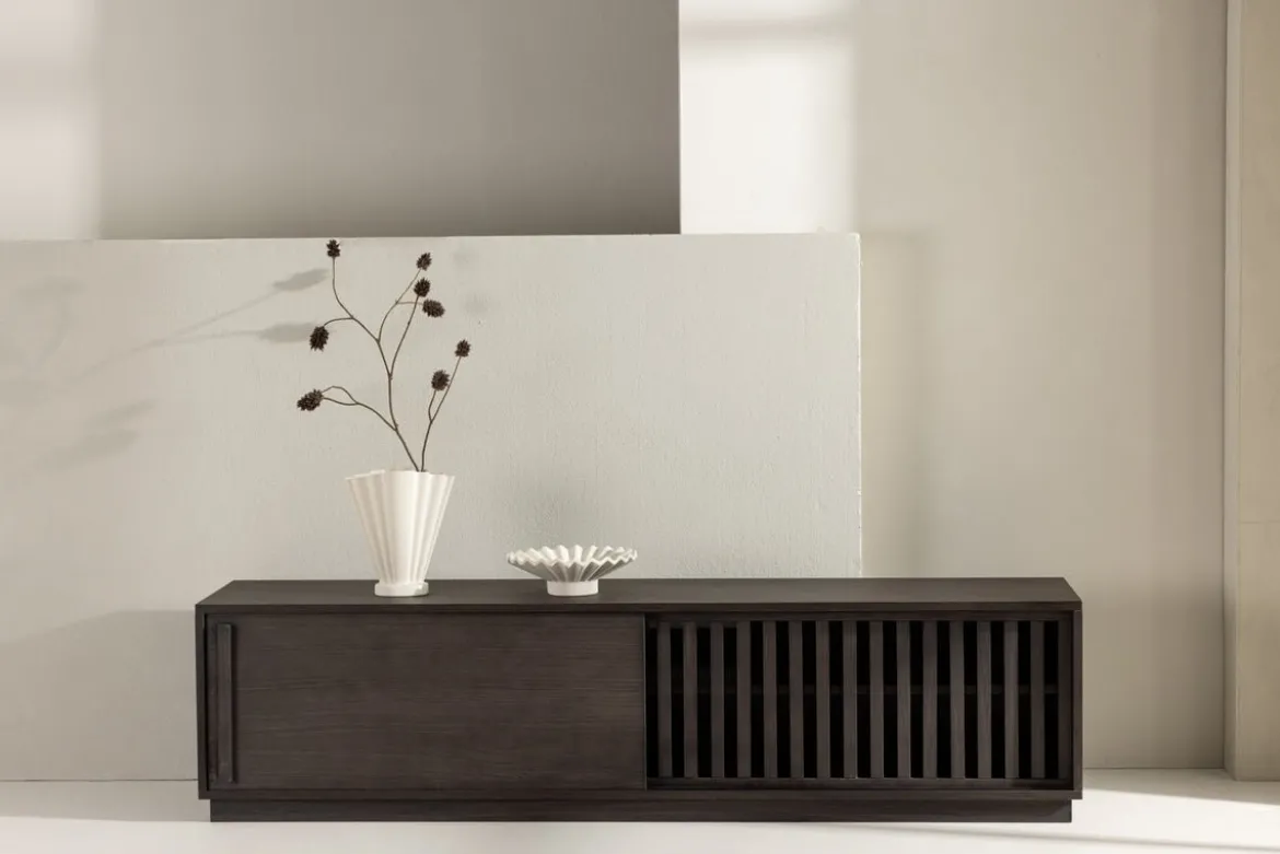 Designer TV-Lowboard Valero 180 cm MDF – Matt, mit Lamellenfront