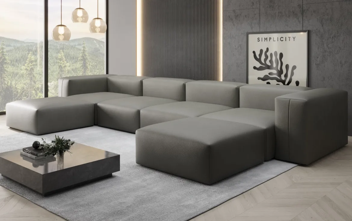 Designer U Sofa Snug in Echtleder
