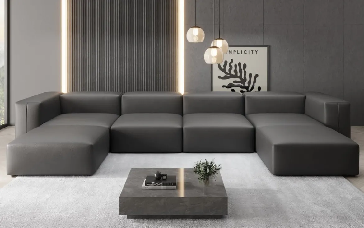 Designer U Sofa Snug in Echtleder