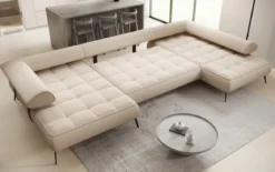 Designer U Sofa Sydney Bouclé mit elektrischer Schlaffunktion