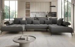 Designer U Sofa Sydney Bouclé mit elektrischer Schlaffunktion