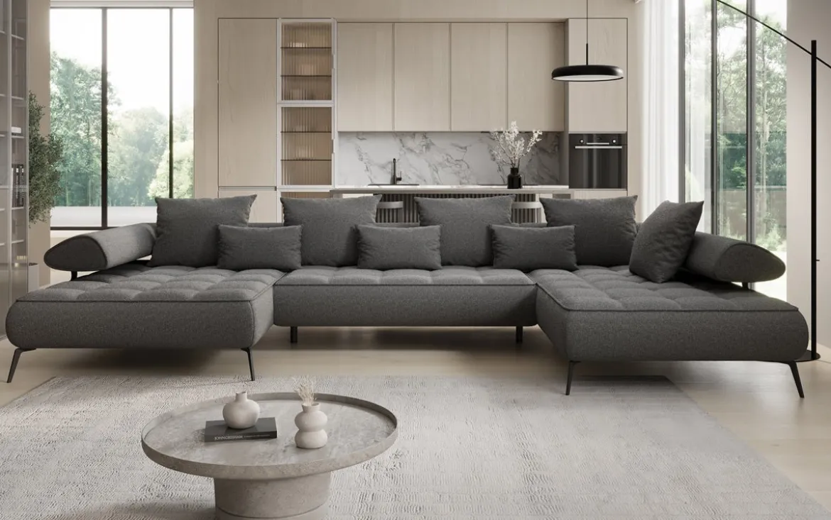 Designer U Sofa Sydney Bouclé mit elektrischer Schlaffunktion