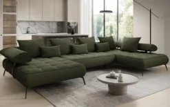 Designer U Sofa Sydney Bouclé mit elektrischer Schlaffunktion