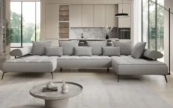 Designer U Sofa Sydney Bouclé mit elektrischer Schlaffunktion