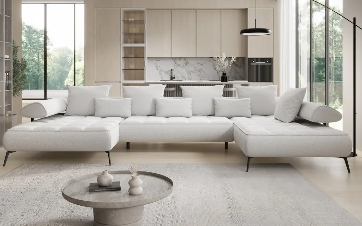 Designer U Sofa Sydney Bouclé mit elektrischer Schlaffunktion