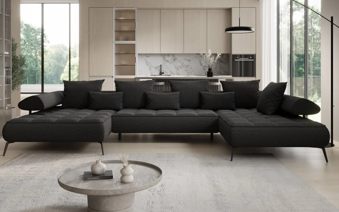Designer U Sofa Sydney Bouclé mit elektrischer Schlaffunktion