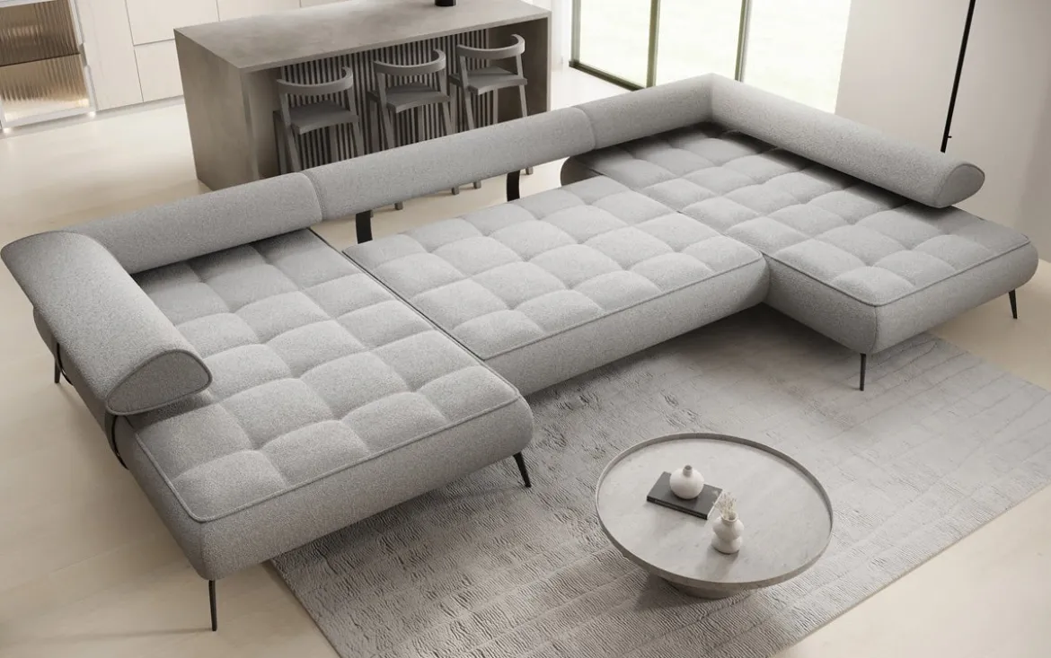 Designer U Sofa Sydney Bouclé mit elektrischer Schlaffunktion