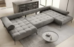 Designer U Sofa Sydney Samt mit elektrischer Schlaffunktion