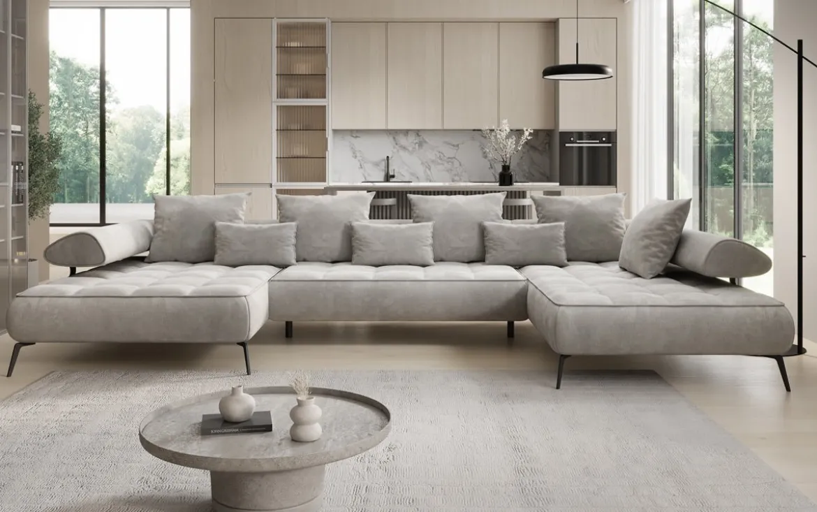 Designer U Sofa Sydney Samt mit elektrischer Schlaffunktion