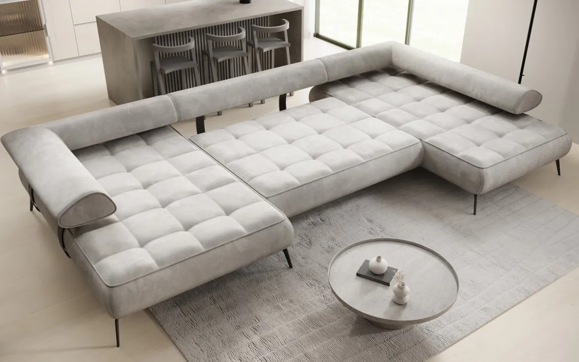 Designer U Sofa Sydney Samt mit elektrischer Schlaffunktion