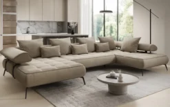 Designer U Sofa Sydney Samt mit elektrischer Schlaffunktion