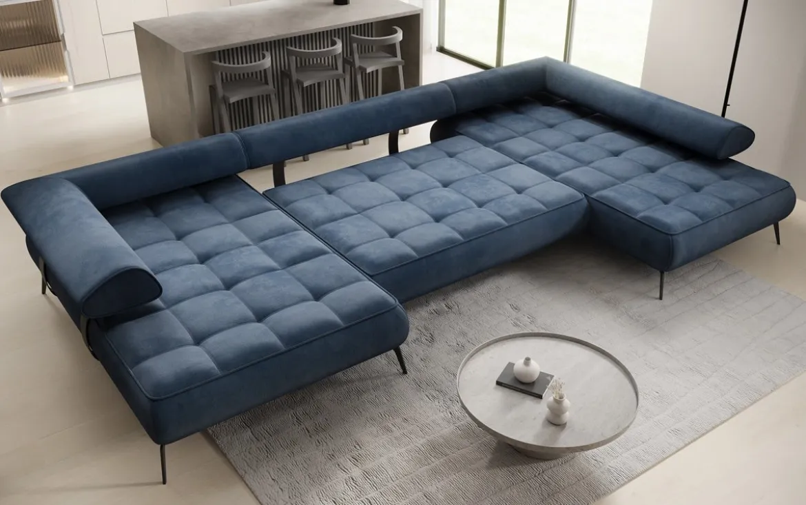 Designer U Sofa Sydney Samt mit elektrischer Schlaffunktion