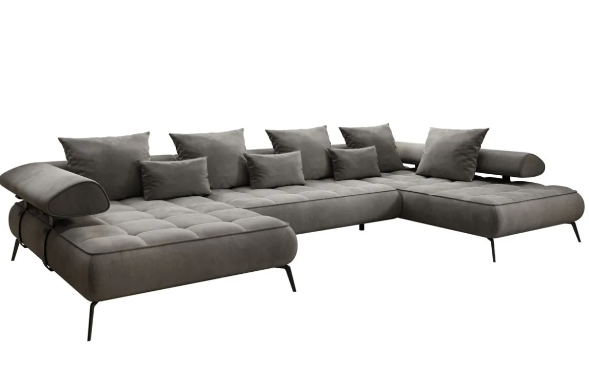 Designer U Sofa Sydney Samt mit elektrischer Schlaffunktion