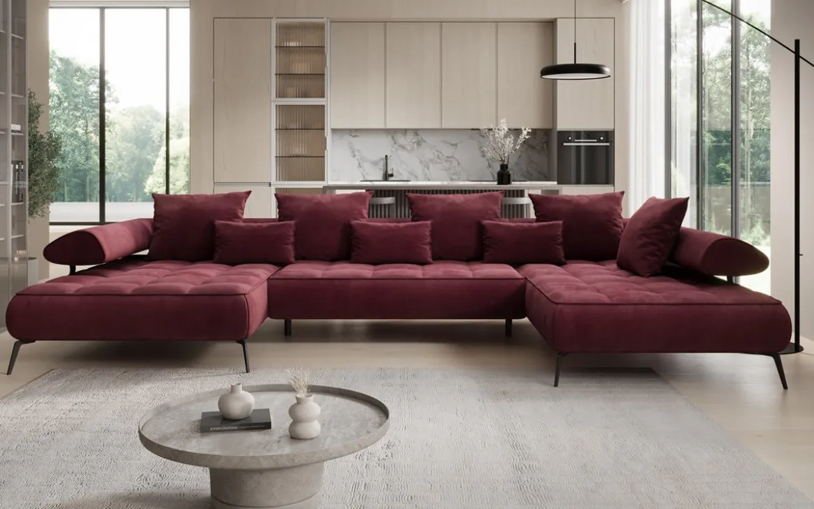 Designer U Sofa Sydney Samt mit elektrischer Schlaffunktion