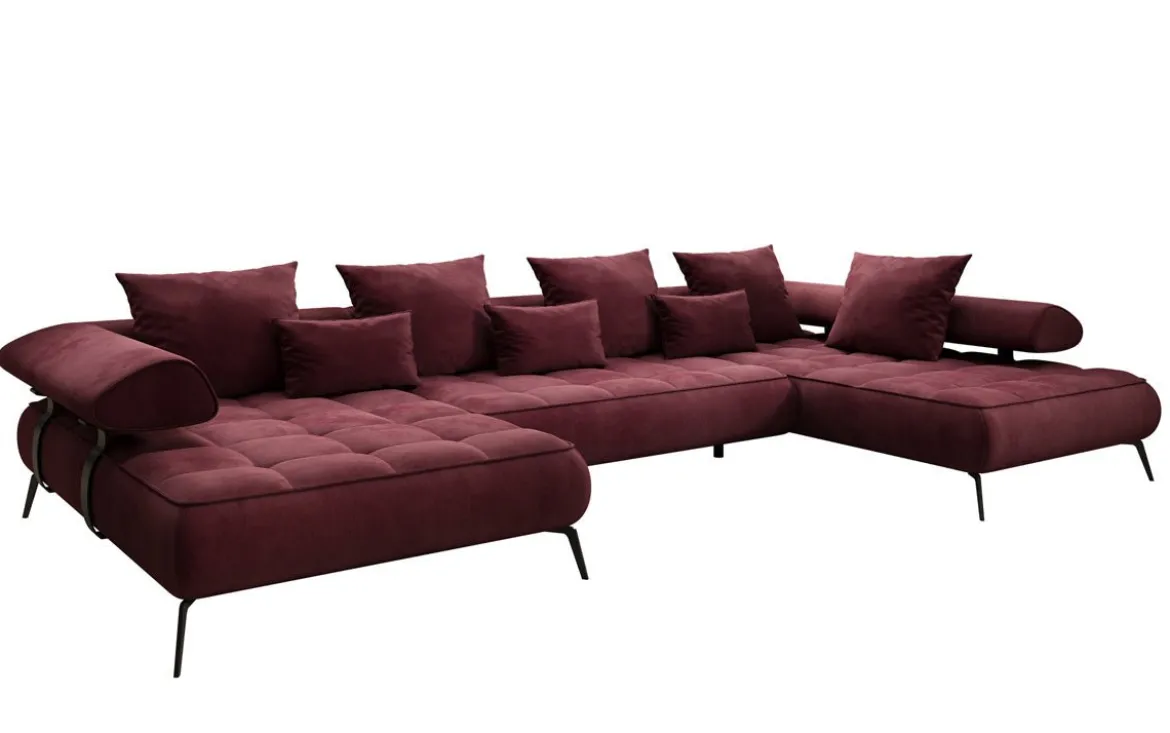Designer U Sofa Sydney Samt mit elektrischer Schlaffunktion