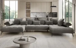 Designer U Sofa Sydney Samt mit elektrischer Schlaffunktion