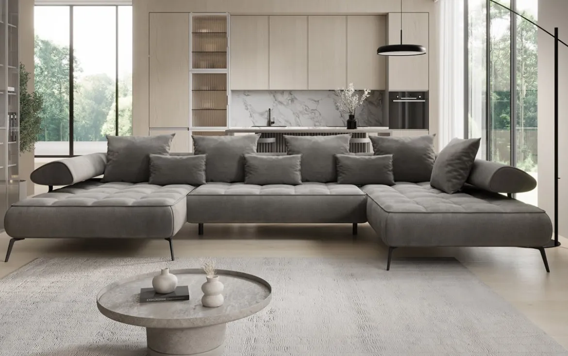 Designer U Sofa Sydney Samt mit elektrischer Schlaffunktion