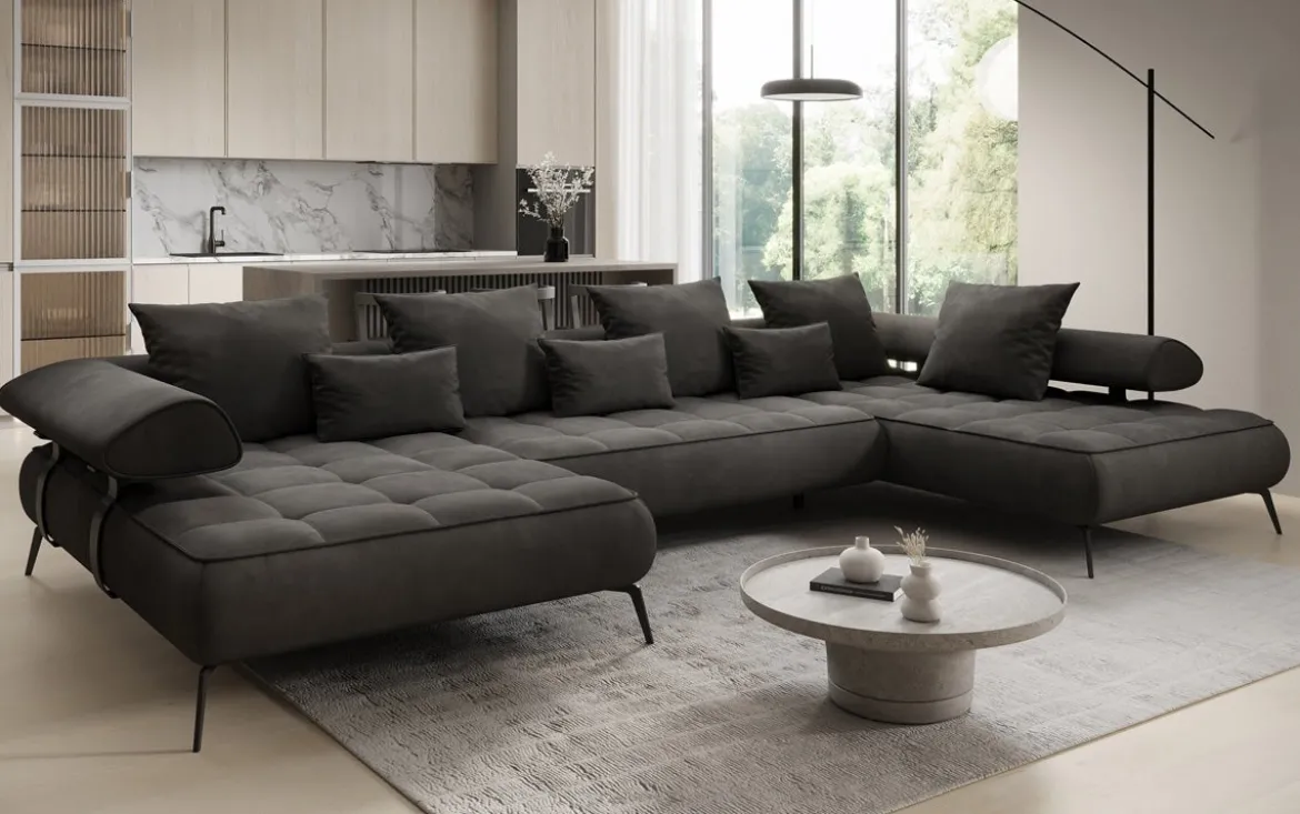 Designer U Sofa Sydney Samt mit elektrischer Schlaffunktion