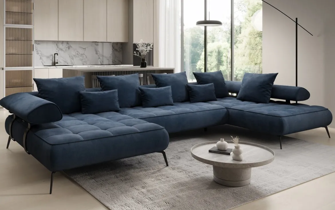Designer U Sofa Sydney Samt mit elektrischer Schlaffunktion