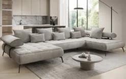 Designer U Sofa Sydney Samt mit elektrischer Schlaffunktion
