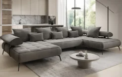 Designer U Sofa Sydney Samt mit elektrischer Schlaffunktion