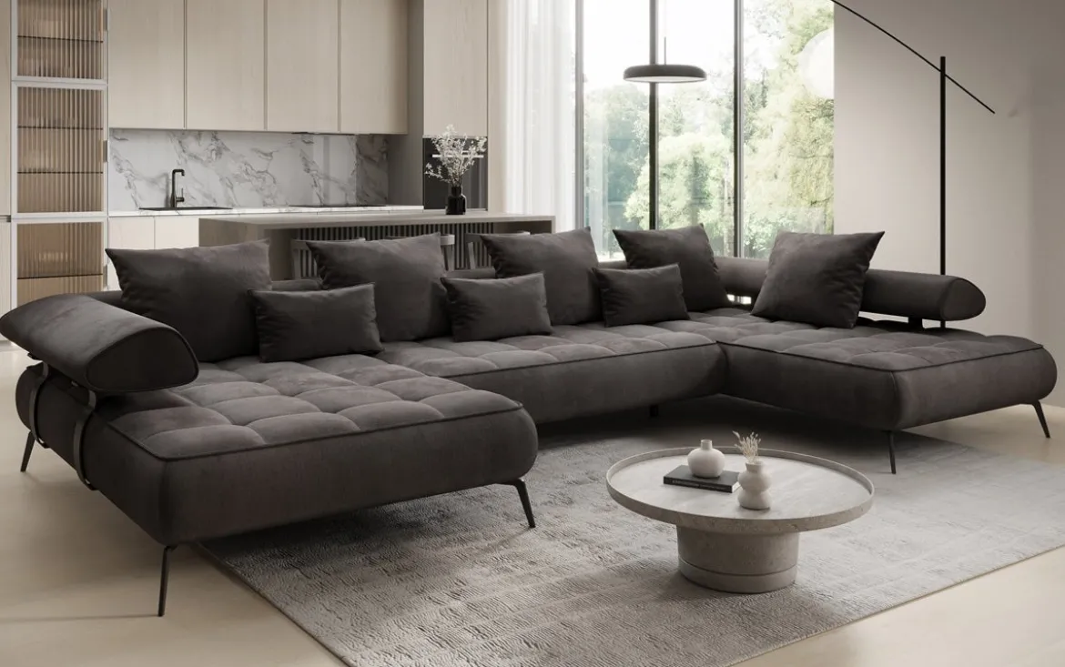 Designer U Sofa Sydney Samt mit elektrischer Schlaffunktion