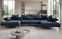 Designer U Sofa Sydney Samt mit elektrischer Schlaffunktion