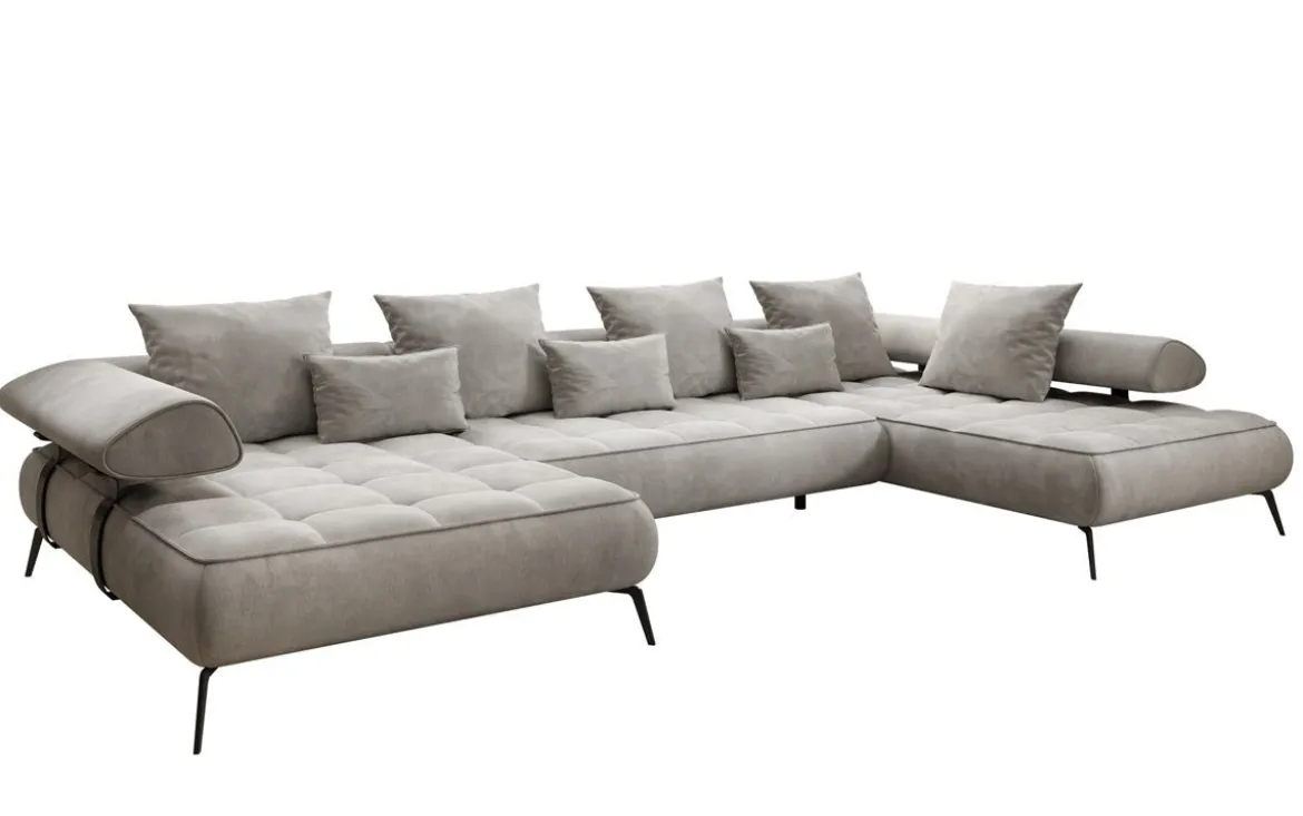 Designer U Sofa Sydney Samt mit elektrischer Schlaffunktion